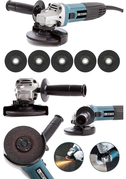 Alman 3000 Watt Professional 125 mm Sjs Metal Şanzuman Avuç Içi Taşlama Makinesi + 5 Adet Ta