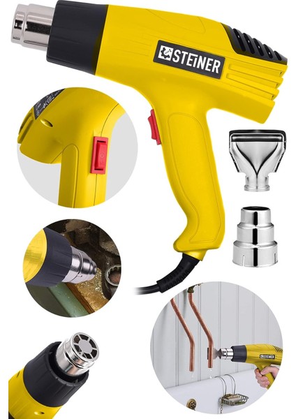 Alman 3000 Watt 2 Kademeli Isı Tabancası Çelik Rezistans Profesyonel Sıcak Hava Üfleme Taban