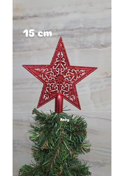 Yılbaşı Ağaç Yıldızı , Tepe Yıldızı, Çam Ağacı Süsü, Yıldız Süstepelik 1 Adet 15 cm Kırmızı