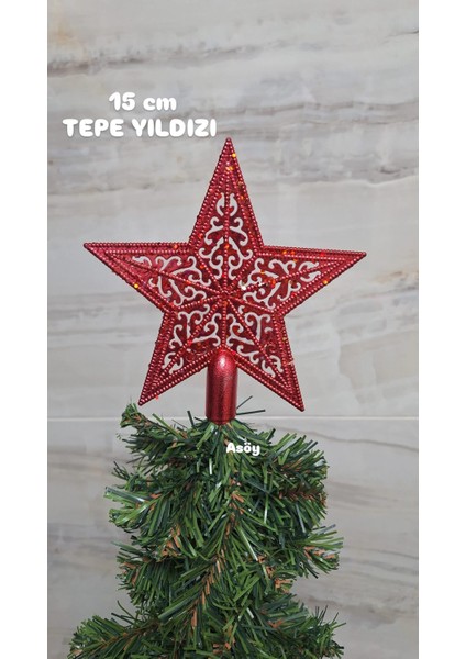 Yılbaşı Ağaç Yıldızı , Tepe Yıldızı, Çam Ağacı Süsü, Yıldız Süstepelik 1 Adet 15 cm Kırmızı modelleri