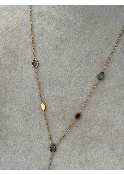 Mavi Damlalı ve Altın Detaylı Gold Y Kolye modelleri