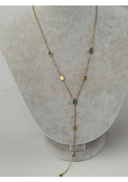 Mavi Damlalı ve Altın Detaylı Gold Y Kolye indirimleri