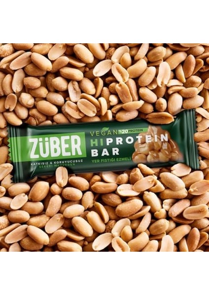Züber Yüksek Protein Vegan Bar Fıstık Ezmeli, 45GR, 12 Adet