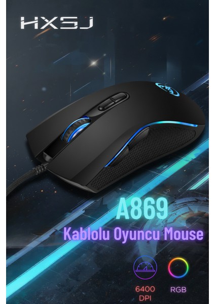 A869 Kablolu Rgb Oyuncu Mouse 6400DPI 7 Tuşlu
