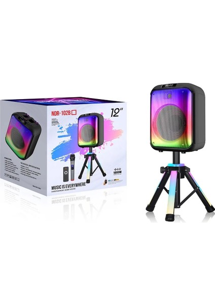 NDR-102B | 40W Güçlü 12" Bass Bluetooth Hoparlör | Kablosuz Karaoke Mikrofonlu | Rgb LED Işıklı Parti Ses Sistemi