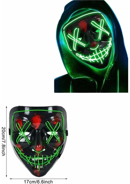 LED Işıklı Neon Maske Cadılar Bayramı Maskesi Korkunç Korku Maskesi indirimleri