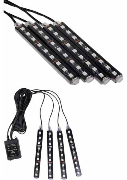 Araç Içi Ayak Altı 12'li Şerit LED Işık Uzaktan Kumandalı Rgb Işıklı Ses ve Müziğe Duyarlı modelleri
