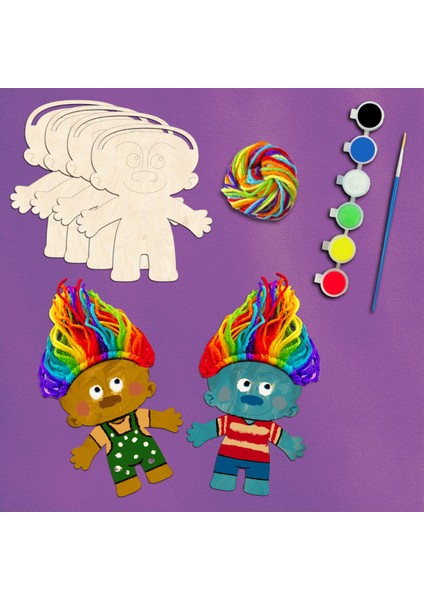 Figür Ahşap Boyama Etkinlik Seti + Eğitici Çocuk Aktivite + Fırça + Akrilik Boya Kreş Okul Öncesi