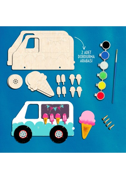 Dondurma Ahşap Boyama Etkinlik Seti + Eğitici Çocuk Aktivite + Fırça + Akrilik Boya Kreş Okul Öncesi