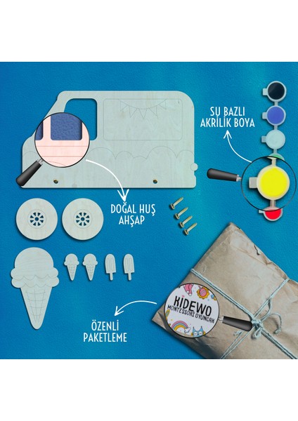 Dondurma Ahşap Boyama Etkinlik Seti + Eğitici Çocuk Aktivite + Fırça + Akrilik Boya Kreş Okul Öncesi indirimleri
