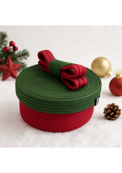 Christmas 4’lü Jüt Halatlı Dekoratif Hediye Sepeti Seti – Kırmızı Yeşil Noel Sepeti