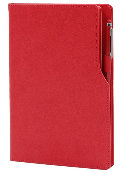 Çizgili Not Defteri Kırmızı Ajanda 14,5 x 21 cm - 192 Sayfa Ivory Kağıt, 80 Gr., Kenar Boyalı Termo Deri