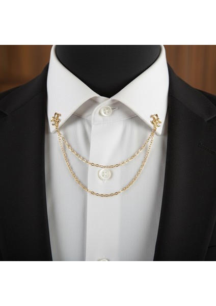 Gold Renk Kraliyet Zambağı Zincirli Gömlek & Ceket & Damatlık & Yaka Iğnesi