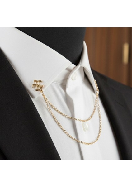 Gold Renk Kraliyet Zambağı Zincirli Gömlek & Ceket & Damatlık & Yaka Iğnesi modelleri