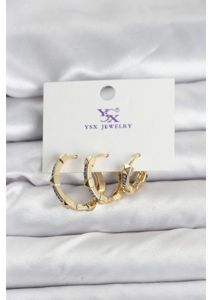 Bfs Gold Renk Zirkon Taşlı Kadın Küpe