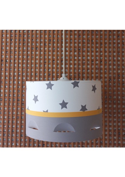 Beyaz Yıldızlı Gri Sarı M-361 Motifli Avize Kumaş Kaplama Çocuk Odası ve Bebek Odası Avize Sarkıt fiyatları