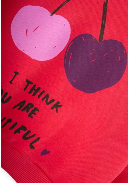 Kiraz Baskılı Sweatshirt Takım 2-10 Yaş Nar Çiçeği modelleri