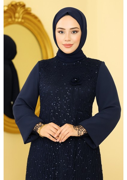 Şifon Pul Payetli Tesettür Abiye