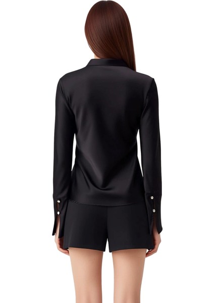 Kadın Düğmeli Detaylı Vücut Hatlarını Belirginleştiren Saten Gömlek Fonksiyonel Dayanıklı Şık fiyatları