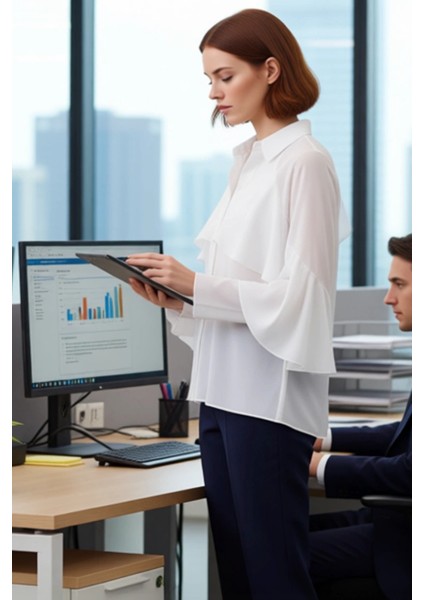 Kadın Volanlı Uzun Kollu Oversize Kesim Dokuma Gömlek Her Ortamda Zarafet ve Konfor Sunar Şık modelleri