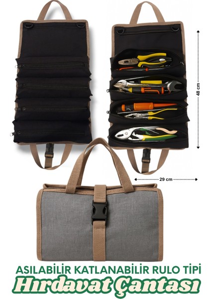 Asılabilir Katlanabilir Bez Hırdavat Çantası Çok Amaçlı Alet Çantası Takım Çantası Rulo Tipi 1 Adet