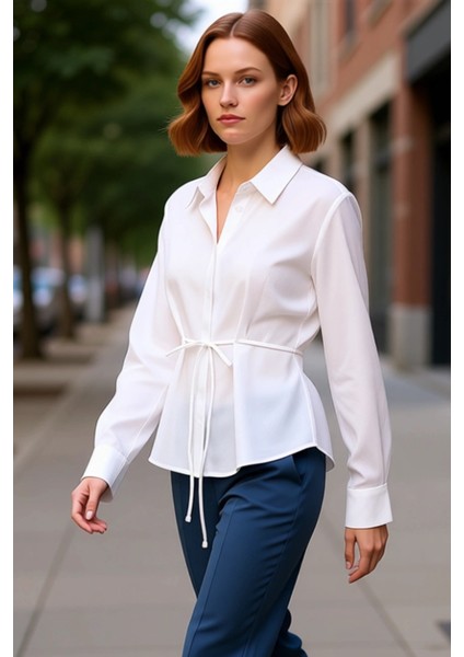 Kadın Bağlama Detaylı Dokulu Transparan Gömlek Şık Görünümünüzü Tamamlayacak Özel Tasarım Spor