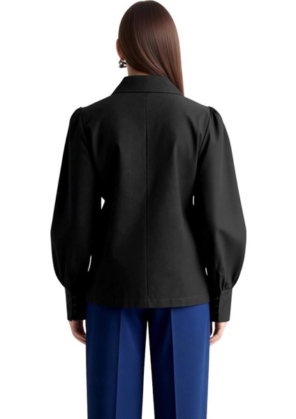 Klasik Gömlek Yaka Balon Kol Düz Renk Pamuklu Dokuma Gömlek Kadın Özel Tasarım Fonksiyonel indirimleri