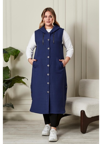 Kadın Büyük Beden Düğmeli Kapitone Yelek