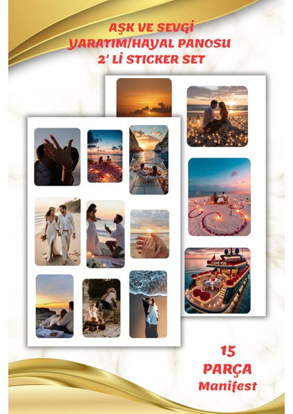 Aşk Hayal/yaratım Panosu -Dream Board Sticker Seti 2 Sayfa 15 Parça-Ajanda-Journal-Manifest