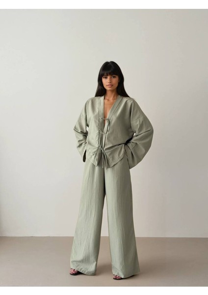 Kadın Yeşil Beli Lastikli Pantolon - 10821