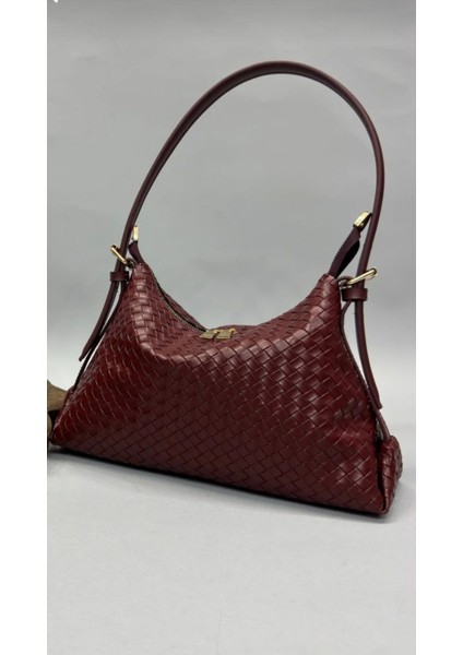 The Moiss Örgü Dokulu Bordo Renk El ve Omuz Çantası