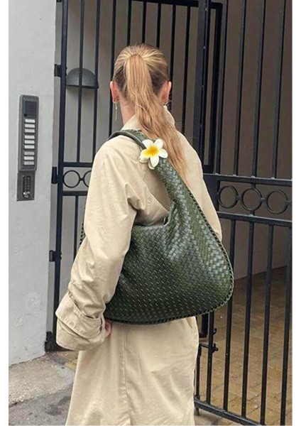 Örgü Desenli Haki Renk Büyük Boy Salaş Günlük Kullanımlı Omuz Çantası indirimleri