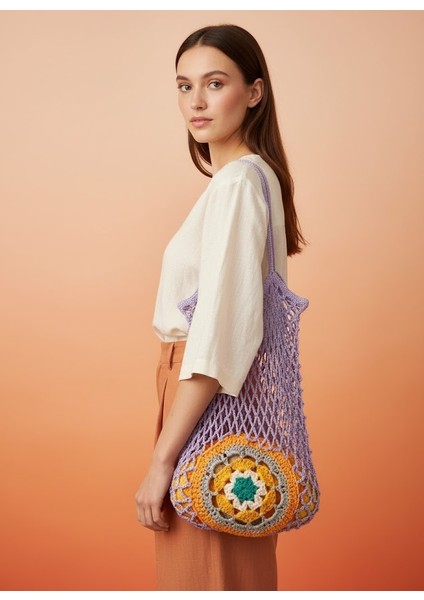 El Emeği Motifli Fileli Alışveriş Market Pazar Çantası