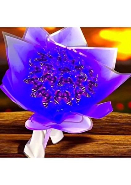 LED Işıklı Mor Kelebek Buketi