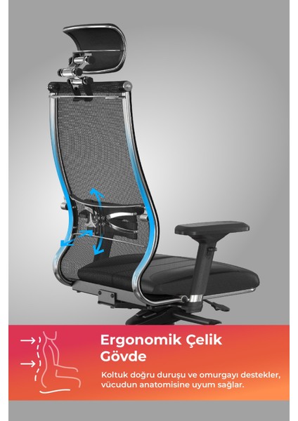 Samurai Ergonomik Koltuk | Bel Destekli, Tekerlekli, Yükseklik Ayarlı, Yönetici Koltuğu - 23.3.5.61 Siyah fiyatları
