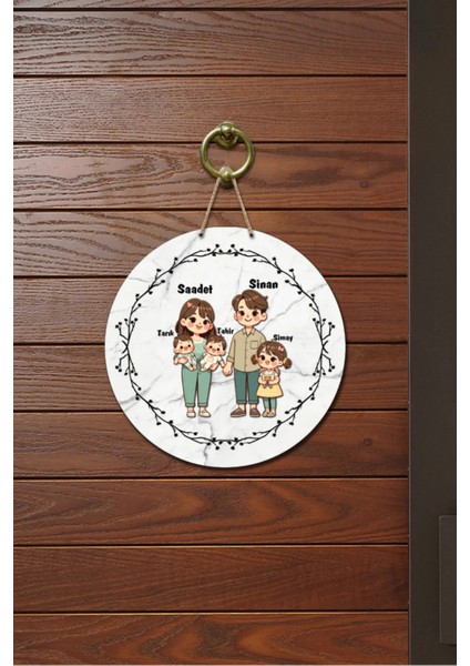 Kapı Süsü Mutlu Geniş Ailem Ahşap Baskı Kişiye Özel Tasarım