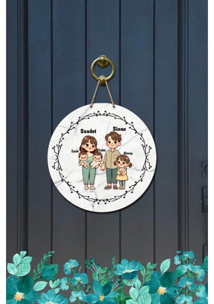 Kapı Süsü Mutlu Geniş Ailem Ahşap Baskı Kişiye Özel Tasarım modelleri