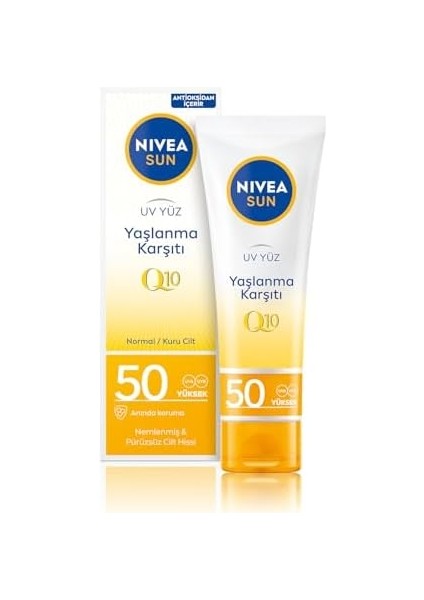 Nıvea Sun Yaşlanma ve Leke Karşıtı Q10 Yüz Güneş Kremi SPF50 50 Ml, Nemlendirme, Normal ve Kuru Ciltler fiyatları
