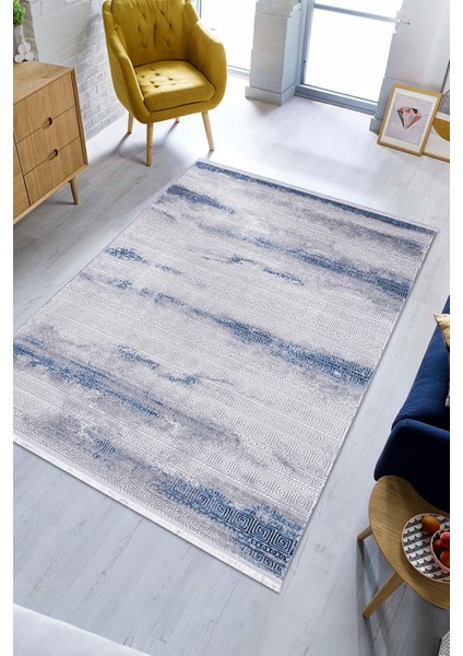 Arden Collection Mavi Modern Saçaklı Yumuşak Dokuma Makine Halısı Salon Oturma Odası Mutfak Koridor