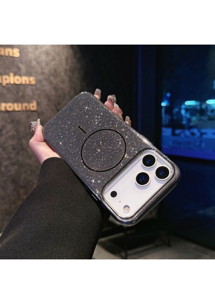 Apple iPhone 17 Pro Max Uyumlu Magsafe Şarj Özellikli Parlayan Simli Işıltılı Lüks Kapak Kılıf