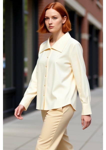 Kadın Oversize Çizgili Gömlek Yüksek Yaka Detayı ve Düşük Omuz Kesimi Ile Şıklık Dayanıklı indirimleri