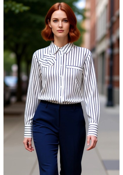 Kadın Çizgili Oversize Gömlek Katmanlı Detaylar ile Şık ve Çağdaş Bir Seçim Sunar Kaliteli
