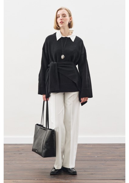 Kare Yaka Bağlamalı Triko Atkı Siyah fiyatları