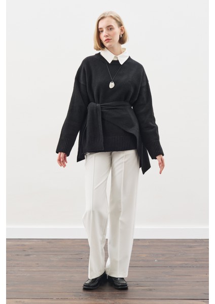 Kare Yaka Bağlamalı Triko Atkı Siyah modelleri