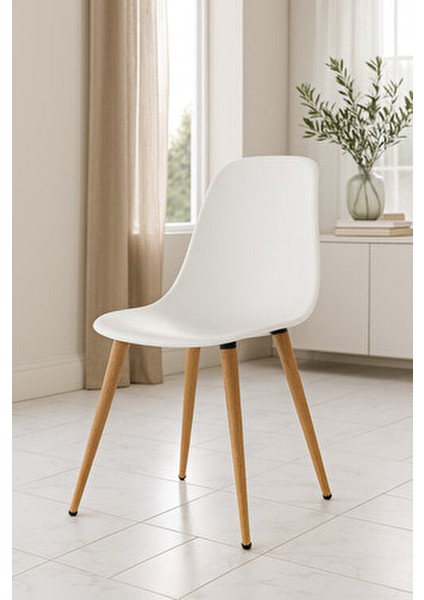 Abant Beyaz Mutfak Sandalyesi – Ahşap Naturel Ayaklı, Modern ve Ortopedik Tekli Sandalye
