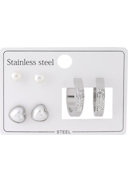 Çelik Set Küpe Silver