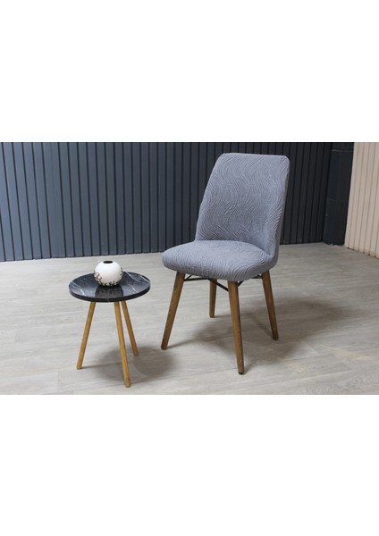 Oval Sandalye Kılıfı Jakar 6'lı Set Koyu Gri