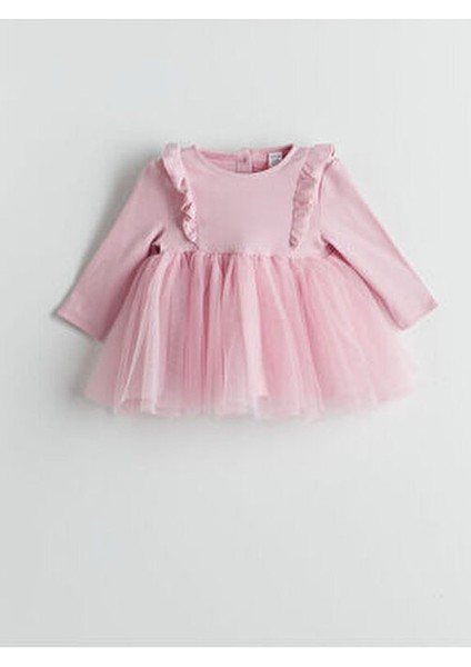 Bisiklet Yaka Tütülü Kız Bebek Elbise