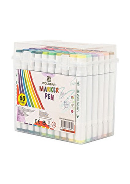 Premium 60'lı Çift Taraflı Kalem Seti Plastik Şeffaf Taşıma ve Koruma Çantalı