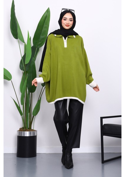 Yeşil Gömlek Yaka Fermuarlı Triko Tunik fiyatları